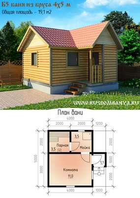 Проект бани 5 на 4 из бруса